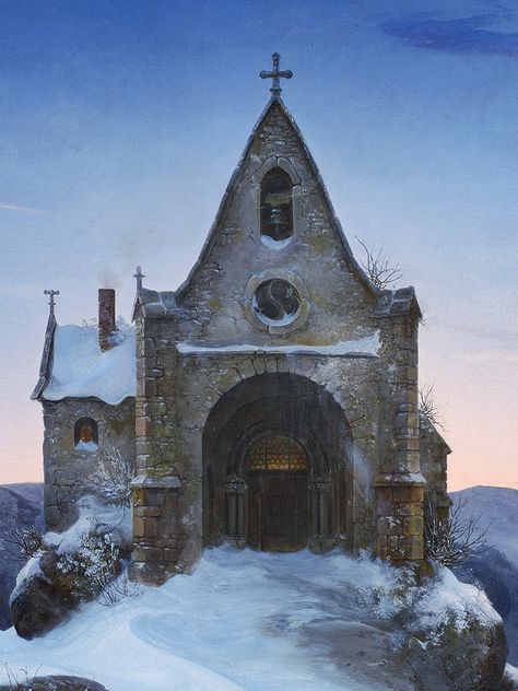 Castle Painting, Winter Landscape Painting, Armadura Medieval, Winter Painting, San Francesco, Fantasy Places, Medieval Town, High Fantasy, Traditional Paintings