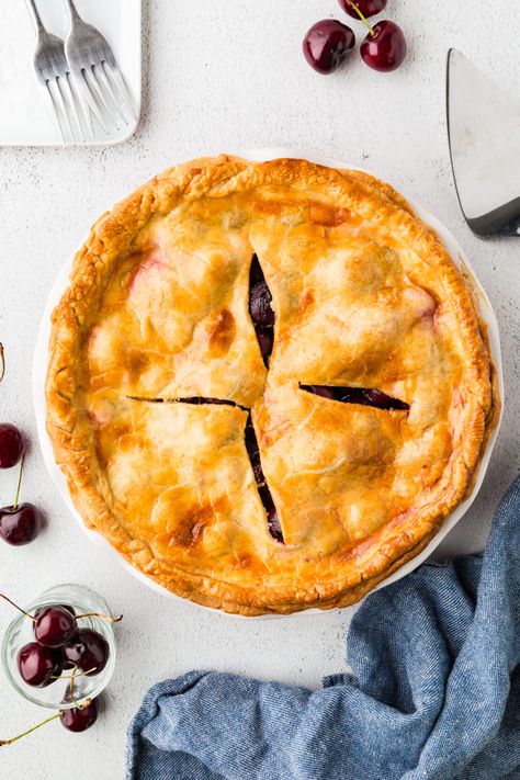 Cherry Pie Recipe | Baked Bree Baked Bree Recipe, Homemade Cherry Pie, Homemade Cherry Pies, Cherry Pie Recipe, Easy To Bake, American Desserts, Fruit Dessert Recipes, Good Pie, Flaky Pie Crust