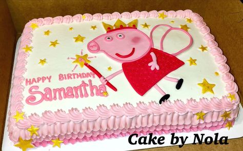 Princess Peppa is in the house tonight...#cakedecorating #cakestagram #cakesofinstagram #instacake #sheetcake #handcutfondant #cakedecoratorsofinstagram #sheetcakesdonthavetobeboring #peppapig #peppapigcake Peppa Pig Sheet Cake Ideas, Peppa Pig Sheet Cake, Peppa Cake, First Birthday Winter, Peppa Pig Birthday Cake, Cake Designs For Girl, Pig Birthday Cakes, Rectangle Cake, Birthday Sheet Cakes