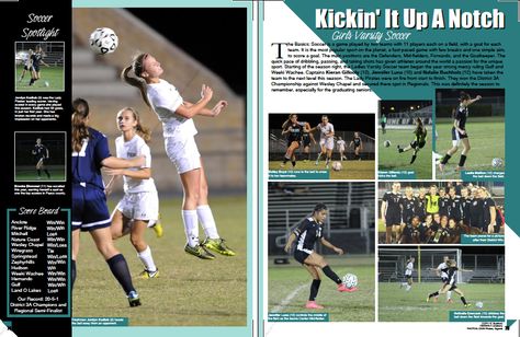 V Girls Soccer Spread 2016 Pasco High School Yearbook Yearbook Cheer Spreads, Soccer Yearbook Pages, Yearbook Sports Pages, Soccer Yearbook Spread, Football Yearbook Spread, Soccer Yearbook, Yearbook Sports Spreads, Soccer Ideas, School Magazine