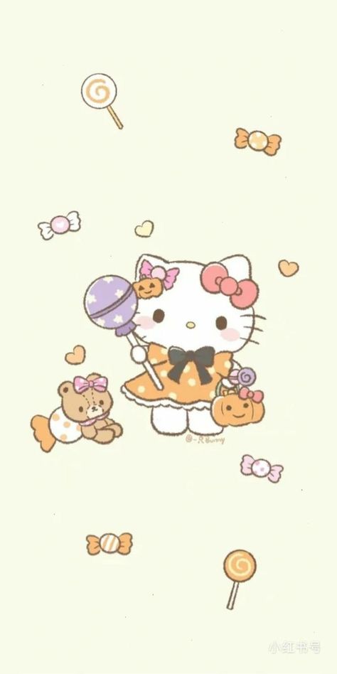 Sanrio Fall Wallpaper, Hello Kitty Halloween Wallpaper, Disney Canvas Art, Njoy Obs, Halloween Wallpaper Cute, Walpaper Hello Kitty, Hello Kitty Themes, Kitty Images, Hello Kitty Backgrounds