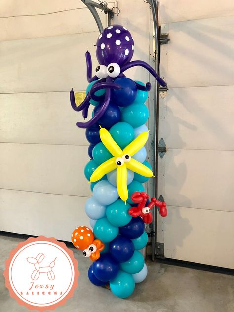 Underwater Balloon Decor, Balloon Octopus, Sea Birthday Party Decorations, Balloon Fish, Under The Sea Decorations, Ariel Birthday Party, Ocean Birthday Party, Balloon Tower, Shark Themed Birthday Party