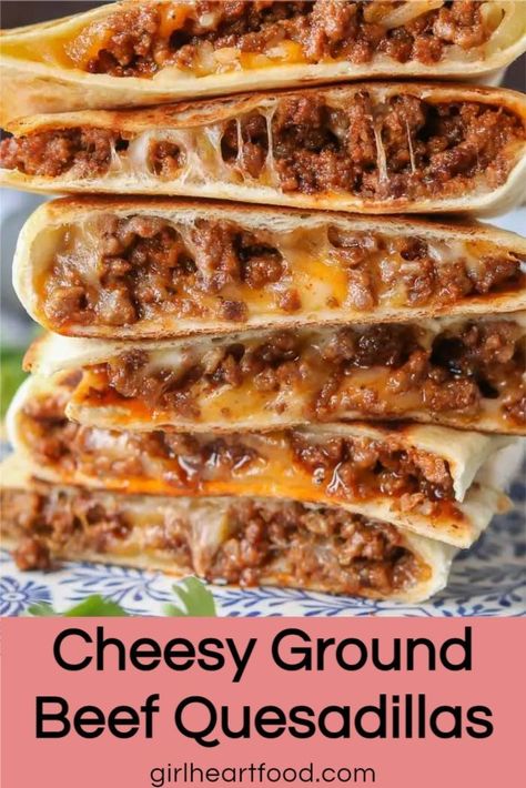 Taco Beef, Ground Beef Quesadillas, Beef Ideas, Quesadilla Recipes Easy, Beef Appetizers, Beef Quesadillas, Cheesy Ground Beef, Beef Casseroles, Beef Meals