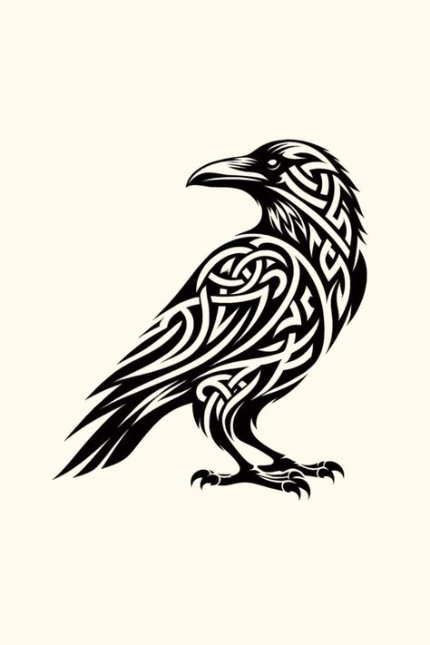 Viking Tattoos Raven, Celtic Crow Design, Celtic Raven Tattoo Design, Celtic Bird Tattoo, Raven Line Tattoo, Raven Bird Tattoo, Crow Tattoo Design Ravens, Raven Tattoo Ideas For Men, Raven Tattoo Stencil