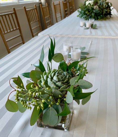 Cocktail table small centerpiece with succulents Small Centerpieces For Cocktail Tables, Cocktail Table Arrangement, Greenery Centerpiece, Small Centerpieces, Succulent Centerpieces, Table Arrangement, Floral Ideas, Table Centers, Table Arrangements