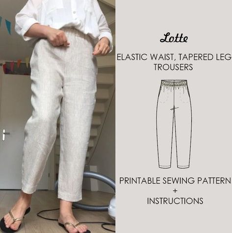 Womens Linen Trousers Pants High Waisted Elastic Waistband Inseam Pockets PDF Sewing Pattern Ankles Length Sizes : Us 2 22, Eu 34 54 - Etsy Unique Sewing Patterns, Diy Skirts, Diy Pants, Printable Sewing Patterns, Pants High Waisted, Pants Sewing Pattern, Sewing Patterns For Kids, My Sewing Room, Womens Sewing Patterns