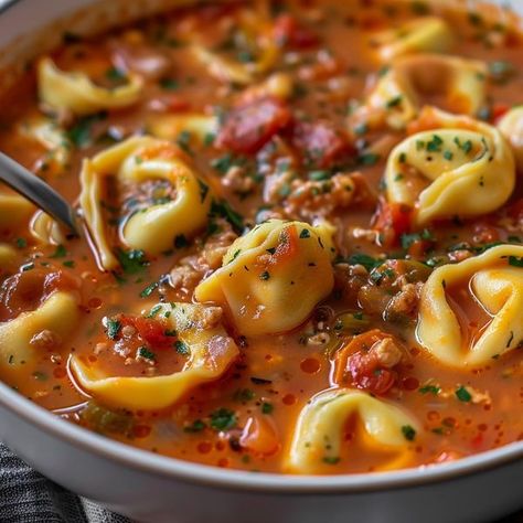 Avani Recipes | 🍅 Slow Cooker Tomato Tortellini Soup | Facebook Slow Cooker Tomato Tortellini Soup, Avani Recipes, Tomato Tortellini, Tomato Tortellini Soup, Crockpot Soup, Soup Ingredients, Canned Tomato Soup, Flavorful Vegetables, Tortellini Soup