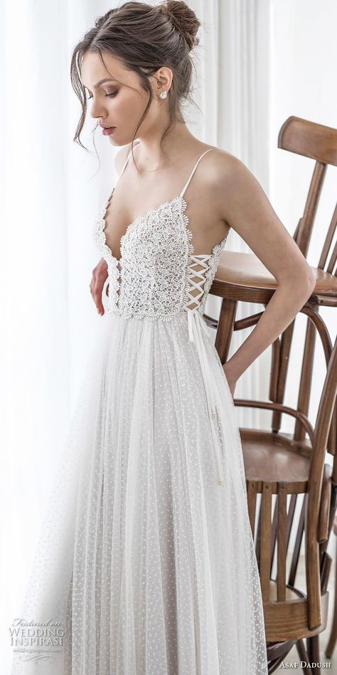 Weddinginspirasi.com featuring - asaf dadush 2017 bridal sleeveless spaghetti strap deep sweetheart neckline heavily embellished bodice tulle skirt romantic sexy soft a line wedding dress corset back sweep train (05) mv -- Romantic 2017 Wedding Dresses #wedding #weddings #bridal #weddingdress #weddingdresses #bride #fashion #a-line #ballgown #week:522017 #year:2017 #year:2018 ~ A Line Wedding Dress Corset, Wedding Dress Corset Back, Dress Corset Back, Wedding Dress Corset, Sukienki Maksi, Tule Rok, Dress Corset, Trendy Wedding Dresses, Wedding Dresses Corset