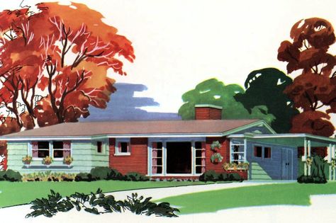 How to remodel without spoiling your home's 1950s style - Click Americana 1950s Home Exterior, Modern Farmhouse Ranch Exterior, Aesthetic House Exterior, 50s Home, 50s House, 50s Aesthetic, 1950s Home, 1950s House, Suburban House