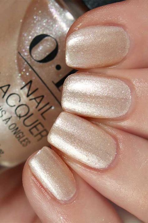 OPI Gemini and I Champagne Metallic Nails, Neutral Nails With Shimmer, Short Shimmer Nails, Opi Champagne Nail Polish, Opi Gemini And I, Opi Zodiac Collection, Neutral Shimmer Nails, Shimmer White Nails, Opi 2023