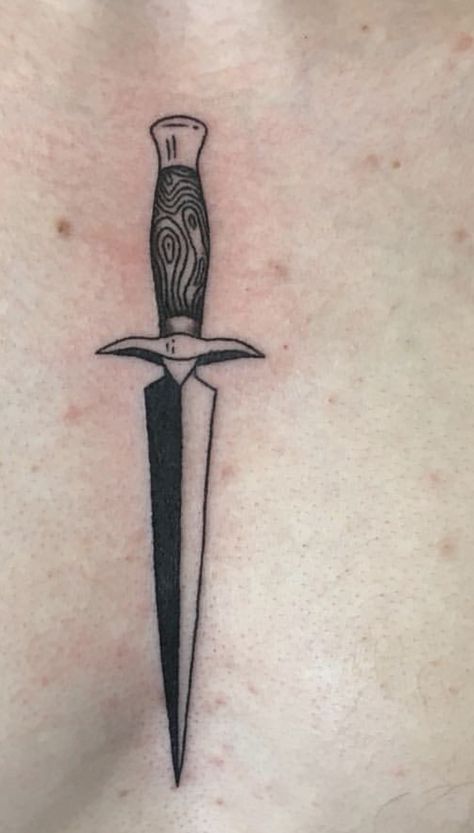 Illustrative Blackwork Tattoo, Knife Tattoo Ideas, Greece Tattoo, Simple Knife, Homemade Tattoos, Blade Tattoo, Tattoo Spots, Knife Tattoo, Clever Tattoos