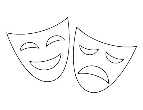 Drama mask pattern. Use the printable outline for crafts, creating stencils, scrapbooking, and more. Free PDF template to download and print at http://patternuniverse.com/download/drama-mask-pattern/ Printable Outline, Mask Template Printable, Coloring Mask, Carnival Crafts, Mardi Gras Crafts, Drama Masks, Theatre Masks, Masks Crafts, Stencils Printables