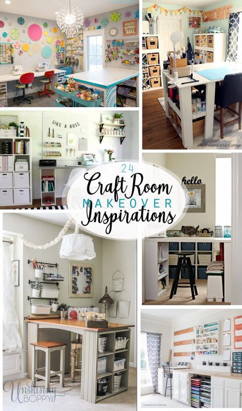 Here are 24 amazing craft rooms that I've curated to inspire you (and me)! #craftrooms via #inspirationspotlight Luxury Craft Room, Craft Room Inspiration, Craft Room Ideas On A Budget, Craft Room Makeover, Organizing Bathroom, Small Craft Rooms, Country Chic Cottage, Diy Craft Room, Apartment Organization