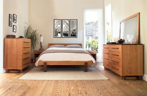 Mexican Modern Bedroom, Cherry Wood Bed, Walnut Accents, Small Modern Bedroom, Bedroom Industrial, Solid Wood Bedroom Furniture, Platform Bed Designs, Wood Bedroom Sets, Bed Frame With Drawers