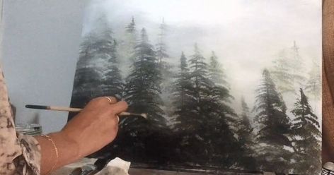 Speed Painting Of Foggy Landscape | Bored Panda Foggy Trees Painting Tutorial, Foggy Landscape Painting, How To Paint Foggy Forest, Speed Painting Videos, Foggy Forest Painting, Foggy Sky, Foggy Landscape, Ideas Cuadros, Watercolor Instruction