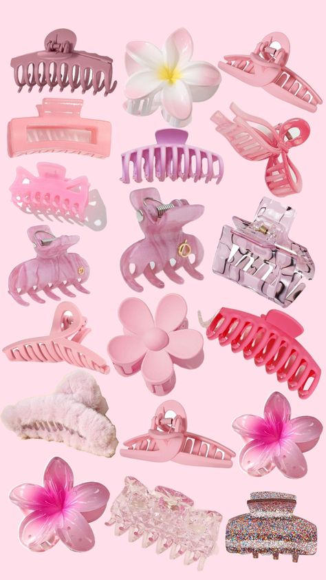 Hair Clips Aesthetic, Xoxo Jewelry, Kawaii Hair Clips, Kawaii Hairstyles, Hair Accessories Collection, Hair Clamps, Hair Accessories Clips, Hair Claws, Pink Girly Things