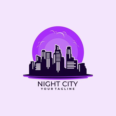 Logo night city classic style | Premium Vector #Freepik #vector #background #logo #poster #vintage City Logos Branding, Tech Moodboard, City Logos Design, Skyline Logo, Office Logo, Design Tech, Design Apps, Logo Poster, City Logo