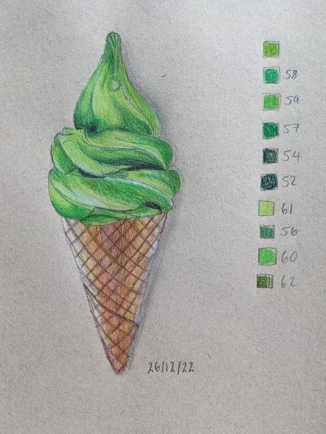 Ice cream drawing Skin Tones Colored Pencils, How To Colour Skin With Pencils, Colored Pencil Candy Drawings, Ice Cream Drawing Realistic, Blending Skin Tones Colored Pencils, Ice Cream Colored Pencil Drawing, Ice Cream Art, Colored Pencil Portrait, Middle School Art Projects