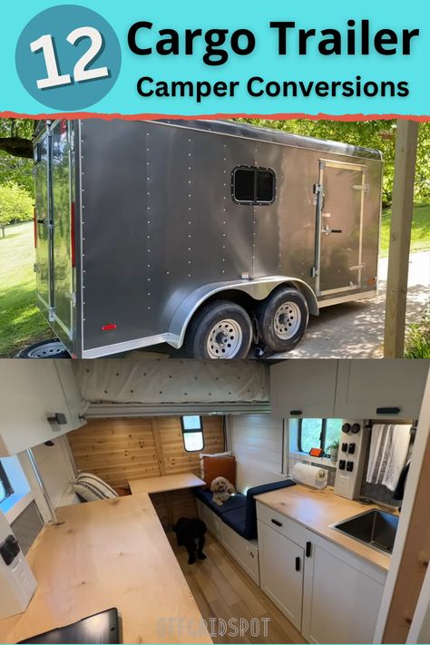 If you are thinking about a cargo trailer conversion, this page should give you some ideas. Converting a cargo trailer into a camper is a great option for a self-build RV, you start off with an empty box that usually has square edges. So designing your floor plan and installing all your fittings is typically easier than when working with a van, and obviously easier than working with a flat-bed trailer where you still have to build a lot of the structure. Cargo Trailer Rv Conversion, Storage Trailer Conversion, Utility Trailer Conversion To Camper, Cargo Trailer Conversion Bed Ideas, Diy Utility Trailer Camper, 6x12 Cargo Trailer Camper Conversion Floor Plans, Enclosed Trailer Bed Ideas, Cargo Trailer Camper Conversion Ideas, Building A Camper On A Trailer