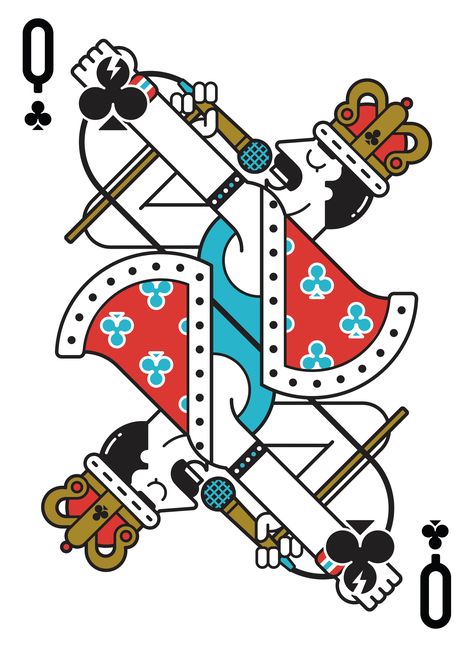 Queen of Clubs from⚡️POP STARS, the new playing card deck I’ve designed for the cardistry world with the most important music icons from rock, soul, reggae, punk.🤘🏽 . Complete project on Behance . #dariogenuardi_illustrations #queen #freddymercury #clubs #illustration #character #lineart #vector #vectorartwork #vectorgraphic #characterdesign #cardistry #carddesign #carddesigner #playingcards #playingcarddesign #geometricillustration Playing Card Art Ideas, Gambler Character Design, Queen Of Clubs Card, Playing Cards Illustration, Playing Card Illustration, Character Lineart, Queen Playing Card, Band Illustration, Playing Card Art