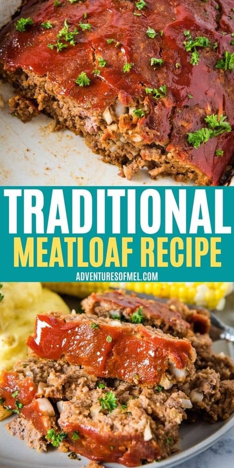 How to make the most amazing traditional meatloaf recipe with beef, bread crumbs, and an easy homemade sauce. Classic, nourishing comfort food at its best. #traditionalrecipes #meatloaf #beefrecipes #comfortfood #dinnerideas Meatloaf Recipes Bread Crumbs, Easy Meatloaf Recipe With Bread Crumbs, Meatloaf With Breadcrumbs, Meatloaf Recipes With Oatmeal, Classic Meatloaf Recipes, Meatloaf Recipe 1lb Ground Beef, Recipes With Oatmeal, Beef Bread, Recipe With Beef