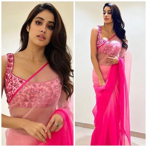 Pinkvilla Lifestyle on Instagram: "Pretty princess in pink🌟 @janhvikapoor in a @manishmalhotraworld sheer saree. Styled by @tanghavri . Rate her #desilook on our OMB scale.…" Sheer Saree, Sarees For Girls, Indian Outfits Lehenga, Fashionable Saree Blouse Designs, Janhvi Kapoor, Fancy Sarees Party Wear, Indian Saree Blouses Designs, Indian Fashion Saree, Saree Designs Party Wear