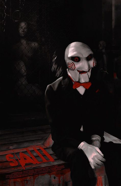 Billy The Puppet Wallpaper, Jigsaw Movie, Horror Villians, Billy The Puppet, Jigsaw Saw, Saw Film, Horror Photos, Wall Decor Retro, Scary Movie Characters