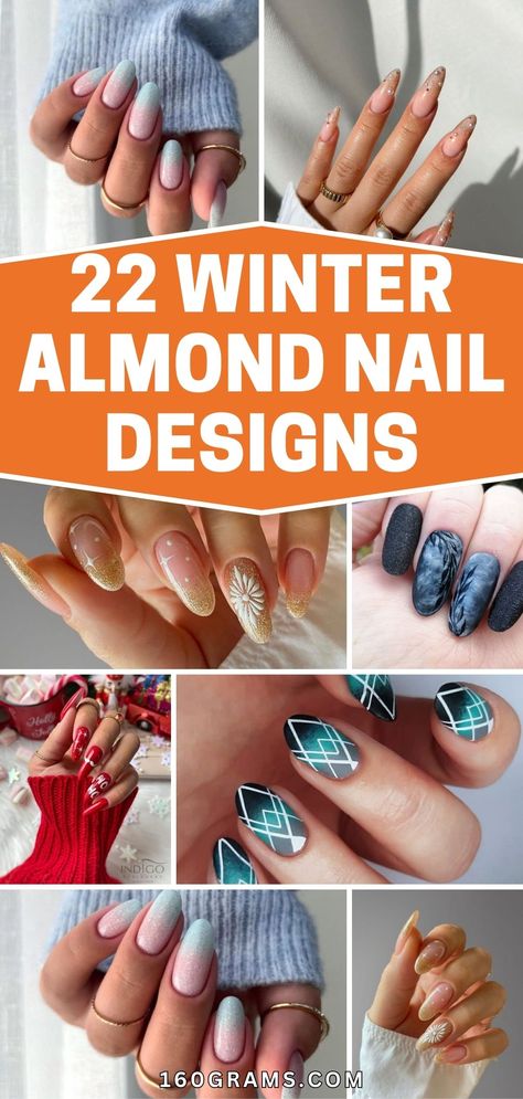 Save this pin for stunning winter almond nail designs that will make you feel like royalty. Embrace the Snow Queen vibes with these elegant and festive nail art ideas. #WinterNails #AlmondNails #NailArtInspo Winter Almond Nails Ideas Simple, Oval Winter Nails Designs, Winter Nails Oval Shape, Winter Nail Designs Almond Shape, Oval Winter Nails, Short Almond Nails Winter, Winter Almond Nails Ideas, Almond Nails Designs Winter, Winter Nails Almond Shape