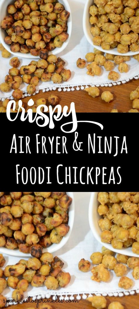 Crispy Air Fryer & Ninja Foodi Chickpeas are a tasty and crunchy snack that will have your reaching for one more handful! A gluten-free snack that is a healthier alternative to chips. Pin for Later! #chickpeas #glutenfree #snacks #ninjafoodi #airfryer Air Fryer Ninja Foodi, Crispy Air Fryer Chickpeas, Air Fryer Ninja, Air Fryer Chickpeas, Healthy Chip Alternative, Ninja Cooking System Recipes, Crunchy Chickpeas, Ninja Recipes, Crispy Chickpeas