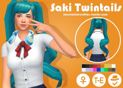 houseofabsurdities: “There aren’t many mm twintails so I decide to remedy that fact. It’s the hairstyle of Saki Miyu from Yandere Simulator remodelled using EA hairstyles. It was a pain to make due to the curls at the end but at least it looks... Sims4 Cc Yandere Simulator, Sims 4 Cc Twintails, Sims 4 Cc Yandere Simulator Uniform, Sims 4 Yandere Simulator Cc, Sims 4 Yandere Simulator, Los Sims 4 Mods, The Sims 4 Pc, Sims 4 Anime, Sims 4 Mm Cc