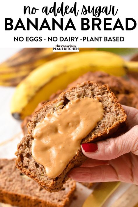 Banana Bread Egg Free, Easy Healthy Bread Recipe, Banana Bread Recipe Easy Healthy, No Butter Banana Bread, Banana Bread Without Sugar, Banana Bread No Eggs, No Sugar Banana Bread, Low Sugar Banana Bread, Oat Flour Banana Bread