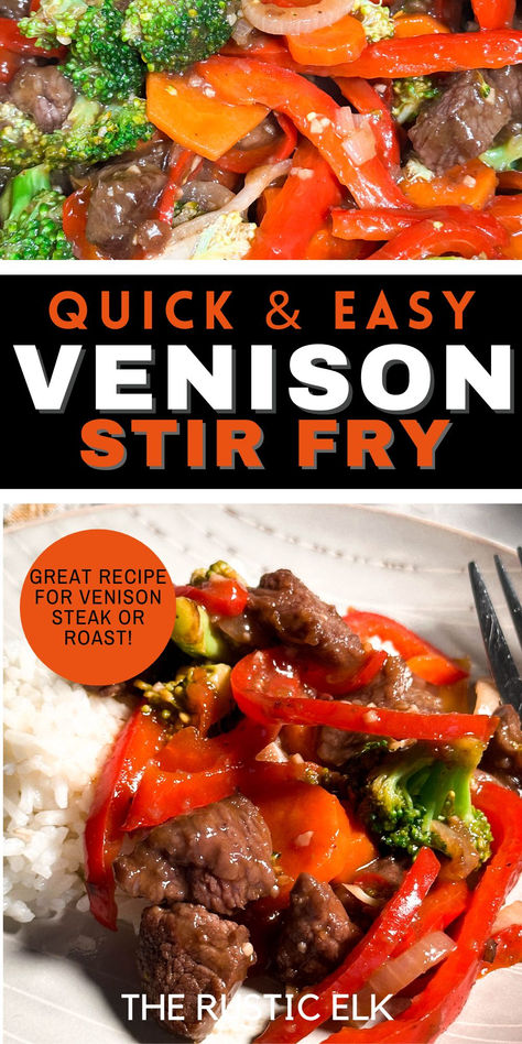 Looking for a healthy, filling, flavorful, and quick weeknight meal using up venison steak or venison roast? This delicious, quick and easy venison stir fry is full of flavor and comes together in a cinch. Fresh vegetables and tender, savory venison combine to make what will quickly become one of your favorite ways to use deer meat! Deer Steak Dinner Ideas, Venison On Blackstone, Whole 30 Venison Recipes, Deer Stir Fry Recipes, Backstrap Recipes Venison, Venison Steak Recipes Instant Pot, Venison Marinade Easy, Venison Stew Meat Recipes Crockpot, Back Strap Venison Recipe Crockpot