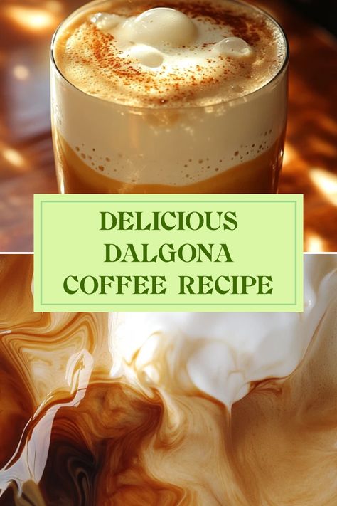 A visually stunning Dalgona Coffee topped with fluffy cream presented in two images, highlighting its texture and deliciousness as a trendy coffee drink. Perfect for sharing on social media. Coffee Specialty Drinks, Creamy Coffee Recipe, Frothed Coffee Recipe, Dolgana Coffee Recipes, Dalgona Coffee Recipe Easy, Coffee Photography Aesthetic, Dalgona Coffee Recipes, Fluffy Coffee, Affogato Coffee