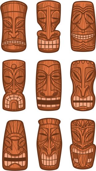 maskers schilderen op eiland, indien niet zelf geknutseld. Tiki Faces, Tiki Totem, God Statue, Tiki Art, Hawaiian Tiki, Totem Poles, Totem Pole, Carving Ideas, Wood Carvings