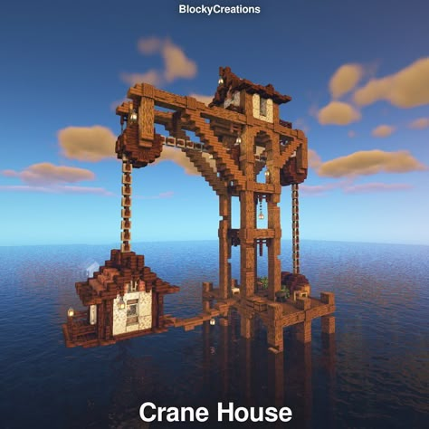 BlockyCreations|Minecraft on Instagram: “Today I’ve got for you one of my most creative projects - Crane House, enjoy 😃 — •Version: 1.16.4 •Shaders: BSL •Resource Pack: Jerms…” Crane Minecraft Ideas, Minecraft Crane Ideas, Minecraft Crane Medieval, Minecraft Crane Design, Minecraft Crane, Minecraft Beautiful House, Minecraft Inventions, Minecraft Ship, Minecraft Elevator