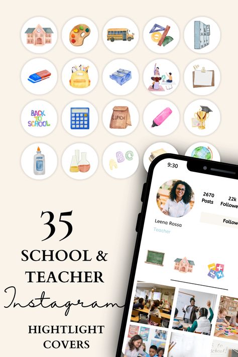 School Instagram Highlight Covers | 35 School & Teacher Watercolor Illustrations for Instagram Stories
#schoolInstagram #highlightcovers #teacherInstagram #neutralicons #teachericons #schoolicons #storyhighlights #schoolcontent #teachercontent #instagramstories #storiescovers #storycovers #teachertemplate #NeutralinstagramHighlightCovers #schoolicons #backtoschool #schoolillustrations #watercoloricons #backtoschoolcontent #schoolsupplies Teacher Watercolor, School Watercolor, School Instagram, Teacher Templates, Instagram Engagement, Instagram Highlight Covers, Watercolor Illustrations, School Shopping, Highlight Covers