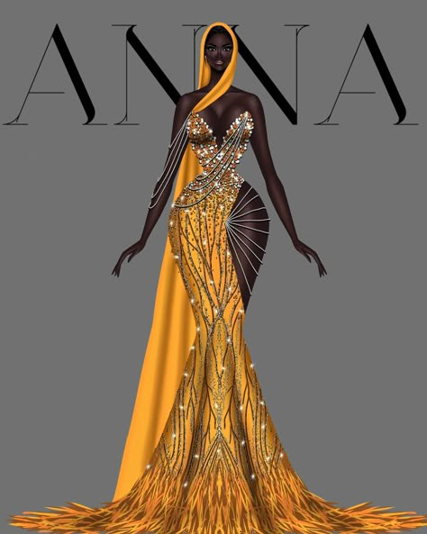 Detailed Fashion Illustration, Illustration Dress Sketches, African Fashion Illustration, 25th Birthday Outfit, Fantasy Fashion Design, Eid Outfits Ideas, Detailed Fashion, Fashion Illustration Design, Digital Fashion Illustration