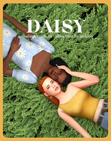 Daisy Collection | oakiyo on Patreon Sims 4 Cc Maxis Match Spring, Sims 4 Daisy Cc, Oakiyo Sims 4, Sims 4 Summer Cc, Ts4 Mods, Sims Medieval, Clothes Cc, My Birthday Month, Summer Poses