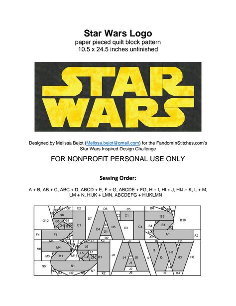 Star Wars Logo paper pieced quilt block pattern.pdf - Google Drive Starwars Quilt Patterns, Star Wars Quilt Pattern Ideas, Star Wars Quilts, Star Wars Sewing, Star Wars Blanket, Star Wars Quilt, Quilt Paper Piecing, Disney Quilt, Quilt Star