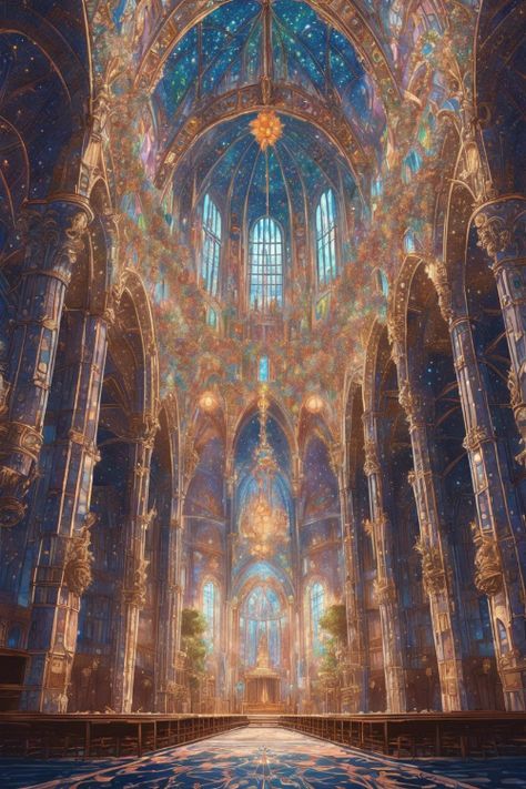 Ornate Cathedral Pointillism Check more: https://paintlyx.com/ornate-cathedral-pointillism/ Fantasy Cathedral Concept Art, Cathedral Fantasy Art, Fantasy Cathedral Interior, Purple Cathedral Aesthetic, Cathedral Aesthetic, Cathedral Painting, Cathedral Interior, Goth Cathedral Aesthetic, Cathedral Painting Gothic