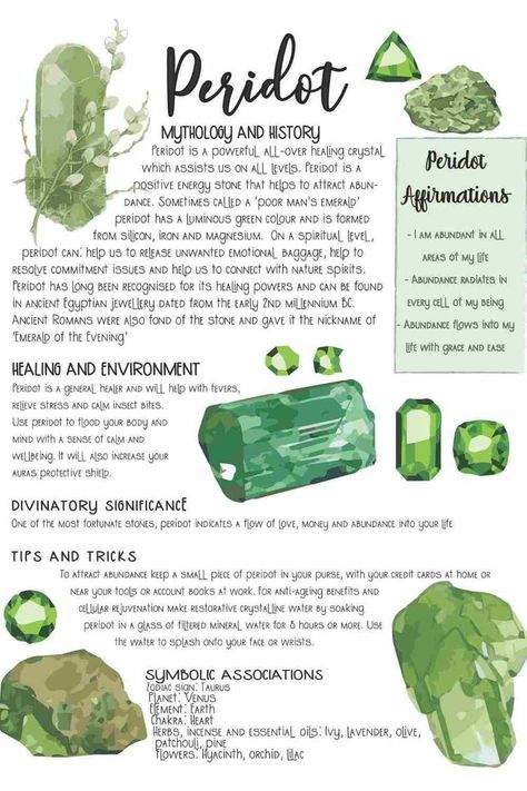 Peridot Stone Meaning, How To Connect With Nature, Crystal Journal Ideas, Crystal Notes, Crystal Journal, Egyptian Jewellery, Crystal Book, Book Of Shadows Pages, Crystal Healing Chart