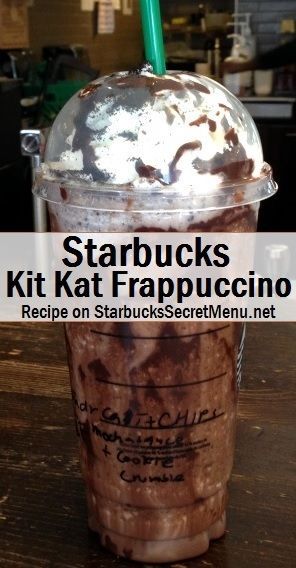 Starbucks Kit Kat Frappuccino! #StarbucksSecretMenu Recipe here: http://starbuckssecretmenu.net/kit-kat-frappuccino-starbucks-secret-menu/ Starbucks Caramel Frappuccino, Frappuccino Starbucks Secret Menu, Menu Starbucks, Desserts Pumpkin, Secret Starbucks Recipes, Mocha Frappuccino, Secret Starbucks Drinks, Pumpkin Recipes Easy, Secret Menu Items