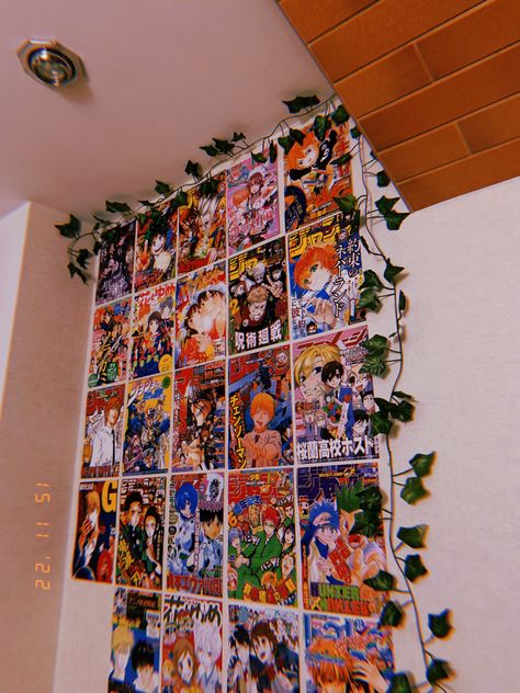 redecorating my room with anime magazine covers! Manga Wall Room Decor, Manga Wall Decor, Redecorating My Room, Weeb Room, Room Anime, Anime Magazine, Manga Wall, Walls Room, My Room