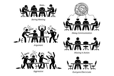 Executives having ineffective and inefficient meeting and discussion. The businessmen have a boring meeting, messy communication, argument, and a fight. Business partner is also late for the meeting. Entrepreneurship Quotes Motivation, Boring Meeting, Communication Problems, Image Film, Personality Development, Busy At Work, Business Partner, Stick Figures, Marketing Materials