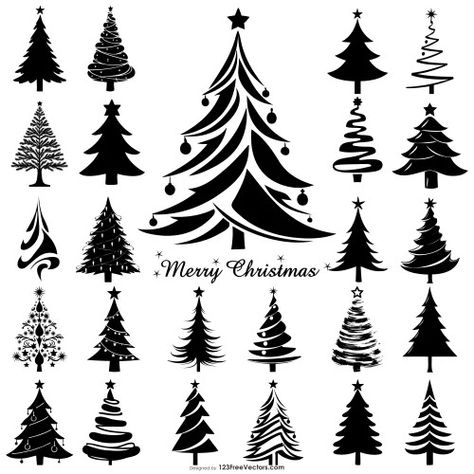 Christmas Silhouette Images, Christmas Tree Templates Free Printable, Christmas Tree Vector, Santa Claus Vector, Christmas Tree Silhouette, Engraving Projects, Xmas Baubles, Christmas Decorations Wreaths, Silhouette Christmas