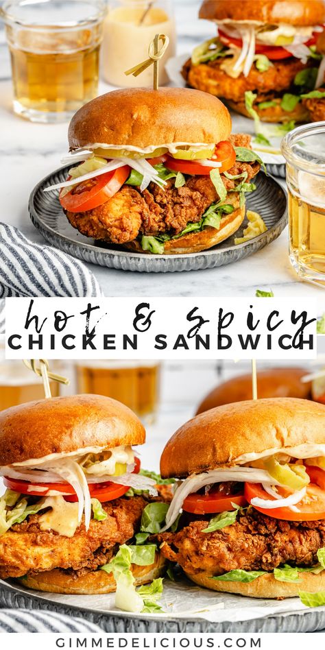 This delicious Spicy Chicken Sandwich is way better than anything from your local fast food restaurant! It's easy to make, yet so juicy and tender for delicious flavor in every bite. Made in the comfort of your own home, you can satisfy your craving for perfectly crispy, spiced sandwiches anytime! Chicken Fried Chicken Sandwich, Chicken Tender Sandwich Ideas, Homemade Spicy Chicken Sandwich, Sides For Fried Chicken, Spicy Chicken Sandwich Recipe, Spicy Chicken Sandwich, Crispy Chicken Sandwich, Local Fast Food, Hot Chicken Sandwiches