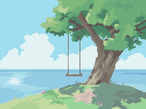 Tree by 5ldo0on on DeviantArt Pixel Art Tree, Tree Pixel Art, Anime Tree, Pixel Tree, Pixel Landscape, Pixel Aesthetic, Pixel Background, Pixel Art Landscape, Aesthetic Landscape