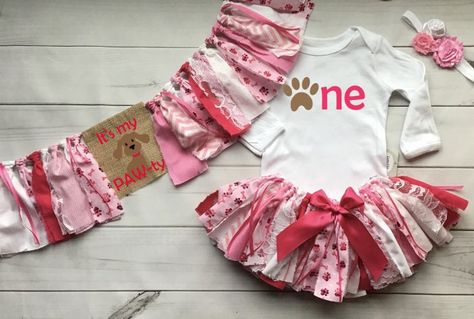 Puppy Dog It's My Pawty Tutu 1st Birthday Fabric Tutu Shirt Banner Headband Woof Birthday set 4 piece set Buy what you need by TutuAndTeeDesigns on Etsy Toddler Birthday Outfit, Birthday Fabric, Tutu Skirt Outfit, Tutu Shirt, Fabric Tutu, Birthday Headband, Rock Outfit, 1st Birthday Outfits, Tutu Outfits