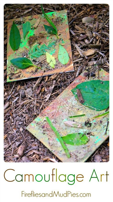 IMAGE ONLY: Camouflage Art Activity for Children. A great way to bring nature in or bringing art outside. Camoflauge Preschool Activities, Camoflauge Art, Summer Art Activities, Camouflage Art, Farm Week, Open Ended Art, Mud Pies, Art Activity, Nature Activities