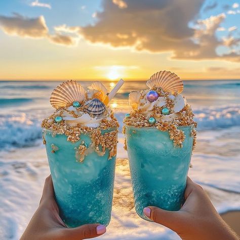 Coconut Drink Aesthetic, Mermaid Recipes, Alcoholic Milkshake, Nice Drinks, Fresh Pineapple Juice, Mermaid Heels, Birthday 25, Mermaid Drink, Mermaid Treasure